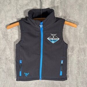 Cowboy Hardware Too Tough To Cry Vest Boys 5T Gray Blue Zip Pockets Embroidered